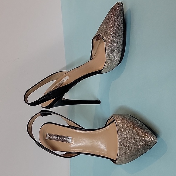 BCBGMAXAZRIA Koda Black Silver Sparkly Vero Cuoio Heels Size 8 - Picture 3 of 16